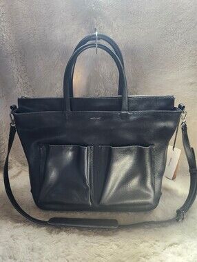 Matt & Nat Dawson Black Vegan Leather Crossbody Tote Diaper Bag Rare HTF GUC